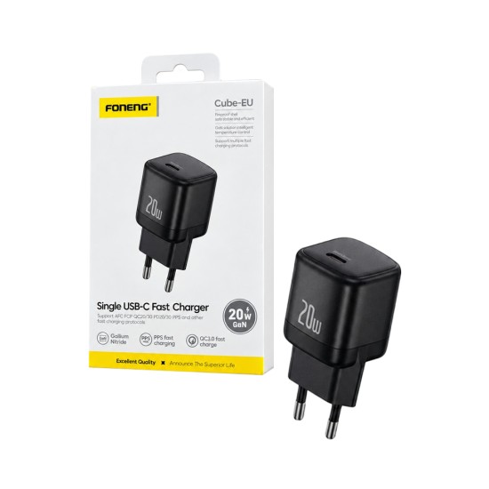 Foneng Adapter Cube-EU Type-C 20W Gan Black